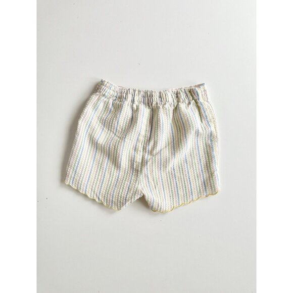 Vintage Girls' Pastel Striped Cotton Seersucker Scalloped Shorts, Size S (6-7) - Picture 6 of 10
